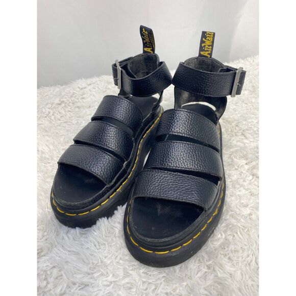 Dr Martens Clarissa Quad Black Leather Platform Sandals UK5 Us7 - Picture 1 of 8